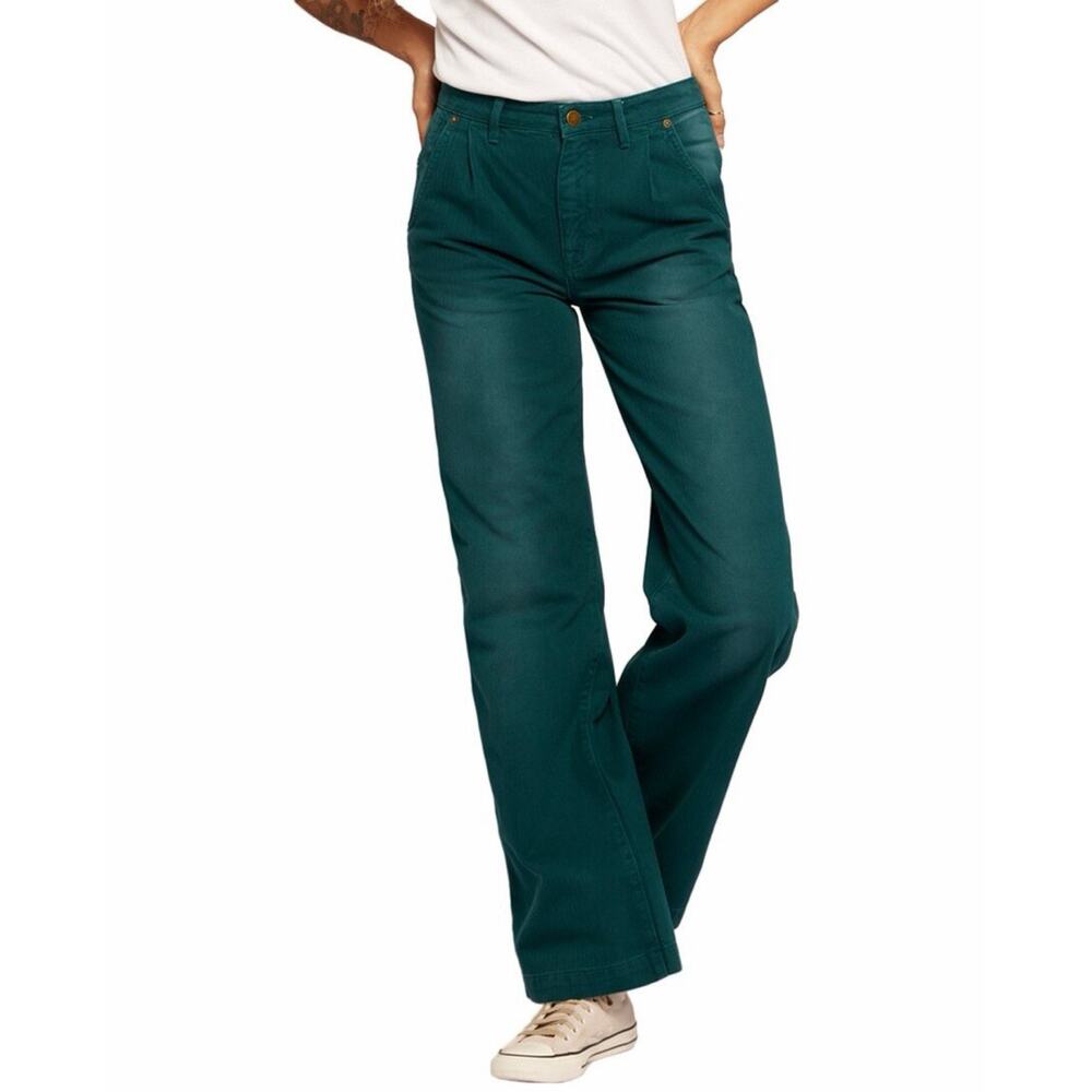 Current/Elliott The Postman Teal Green High Rise Wide Leg Pants Size 27x32